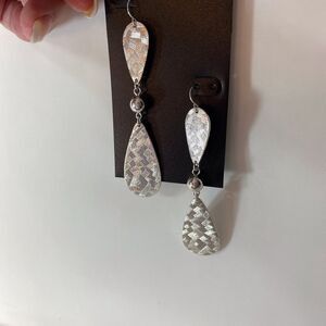 New York & Company Earrings Silver Stamped Dangling Teardrops NWT